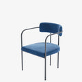 Chaise de salle   manger tapiss e avec accoudoirs, velours bleu, Barbara