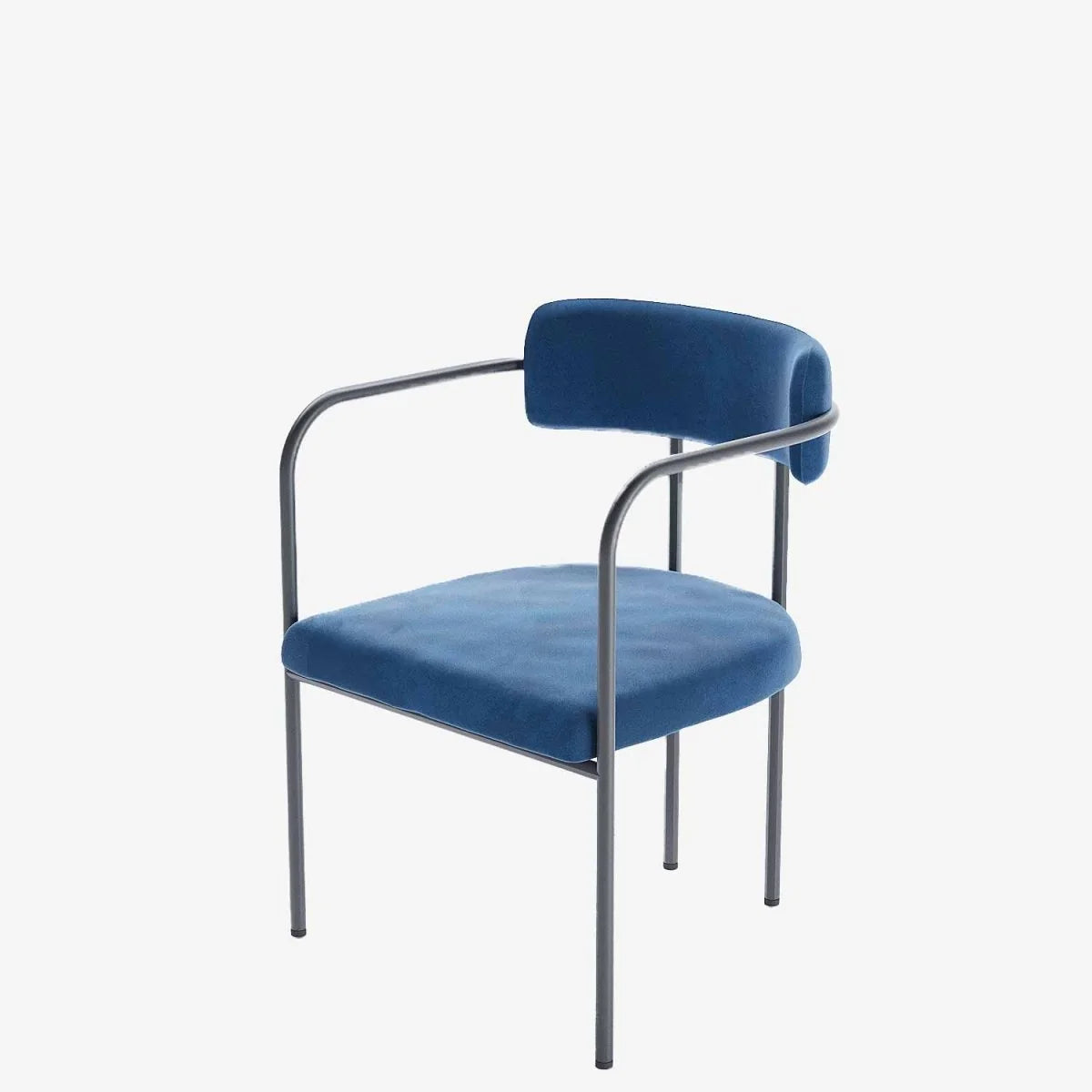 Chaise de salle   manger tapiss e avec accoudoirs, velours bleu, Barbara