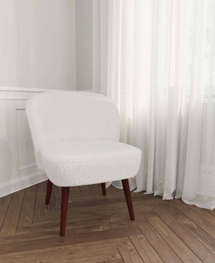 Petit fauteuil de salon, blanc effet laine bouclée
