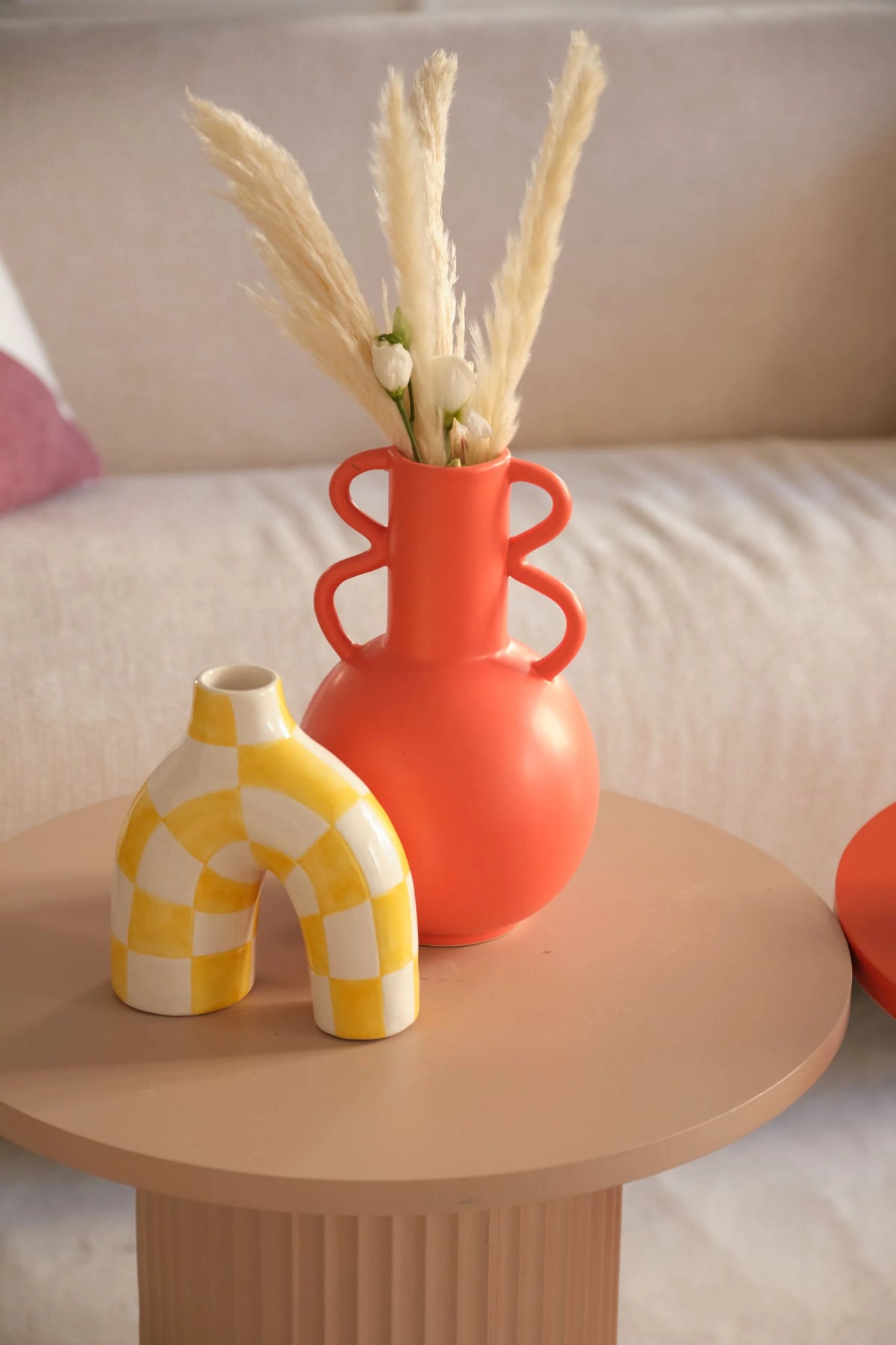 Phoenix - Vase art moderne   damier jaune