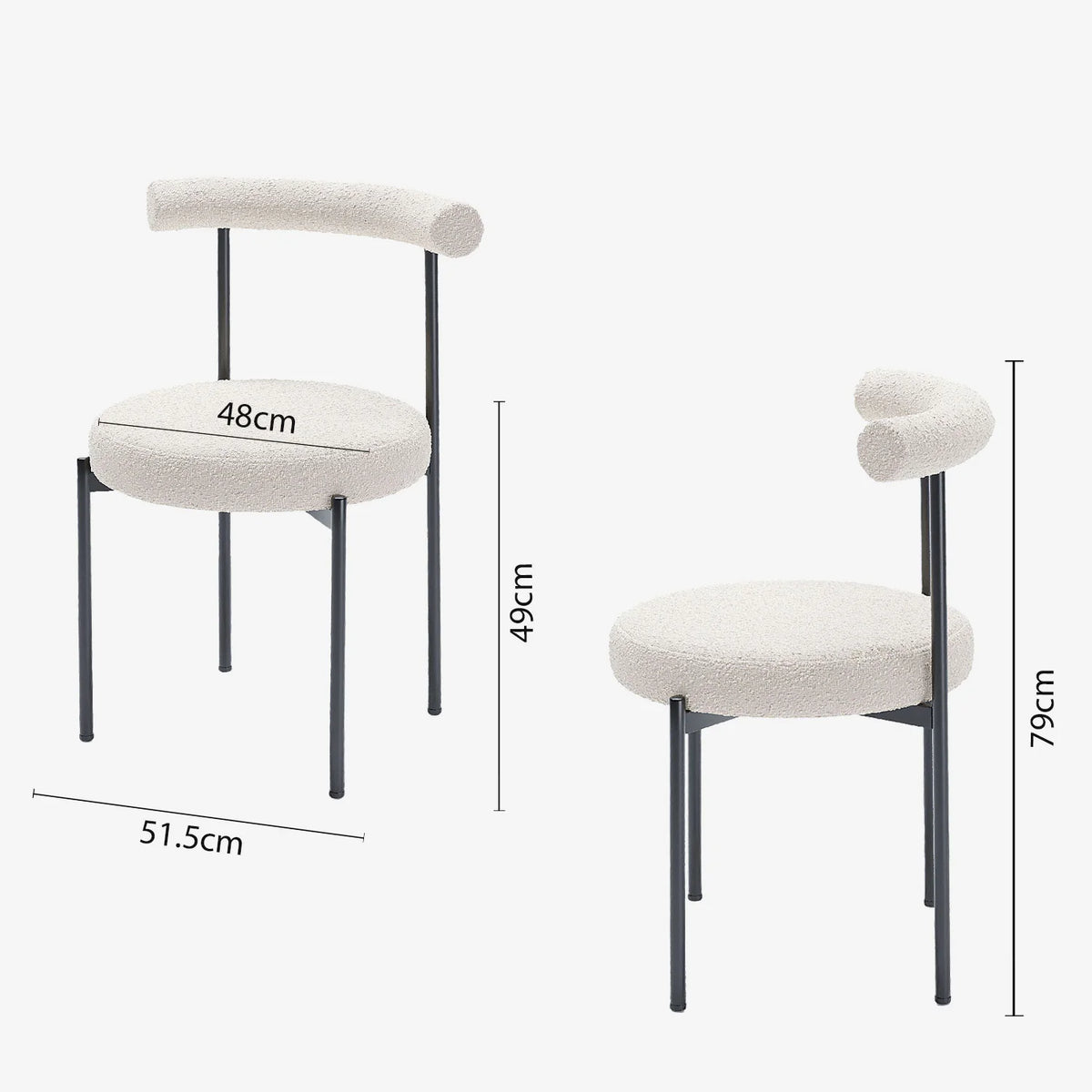 Lot de 2 chaises de salle   manger design moderne, bouclette blanche Julia
