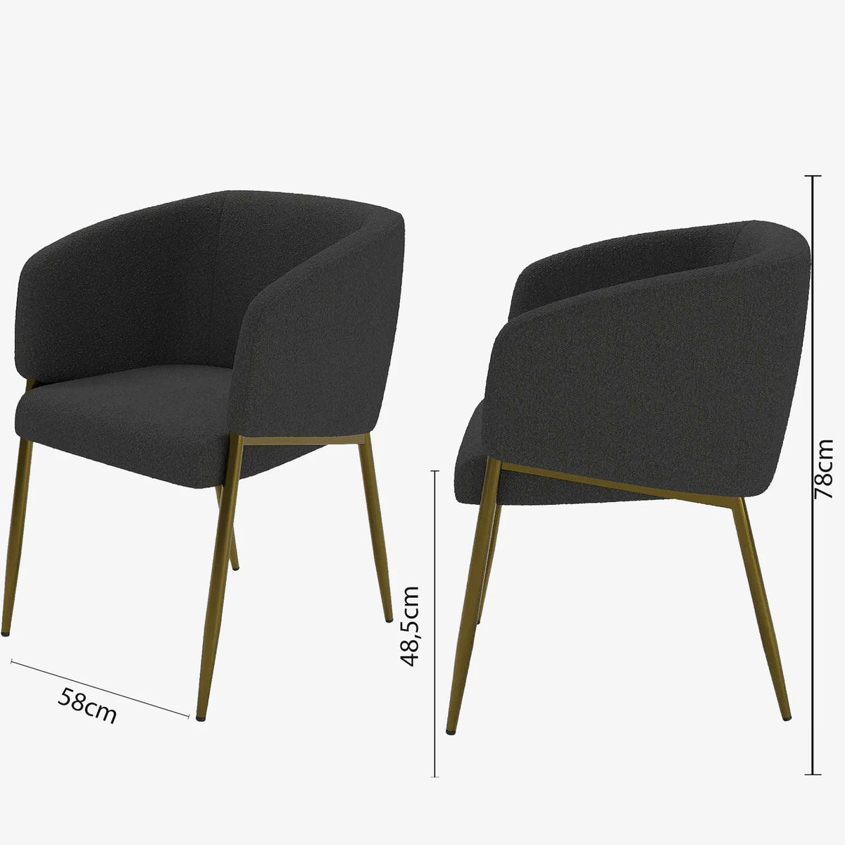 Fauteuil de salle   manger bouclette gris fonc  Basile