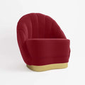 Fauteuil en velours bordeaux, base cerclage dor  effet laiton