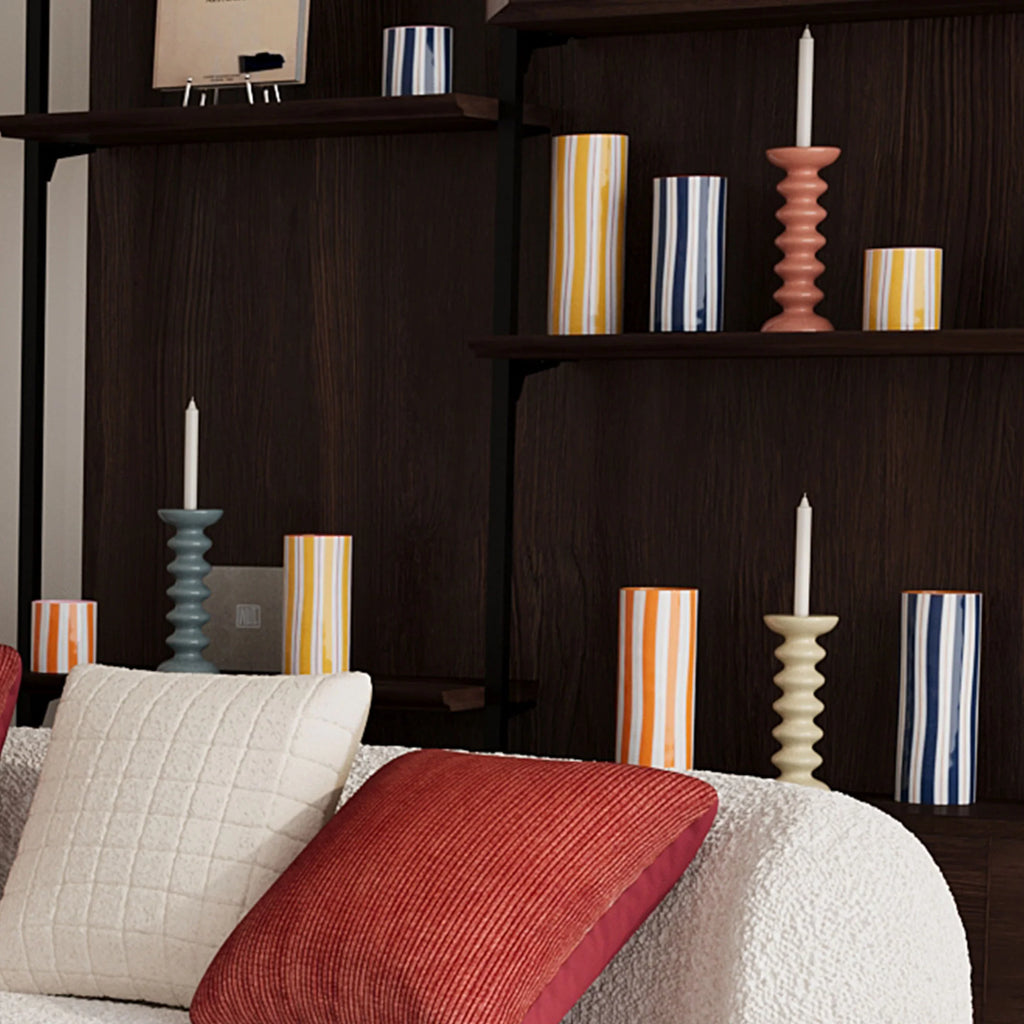 Petit vase cylindrique   rayures bleues Orlando