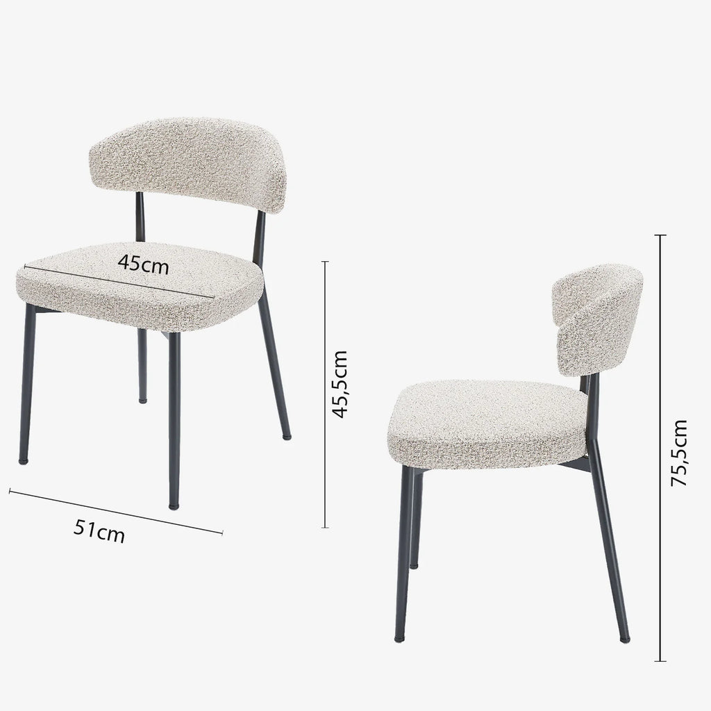 Lot de 2 chaises de salle   manger en tissu bouclette gris et blanc & m tal noir Mona
