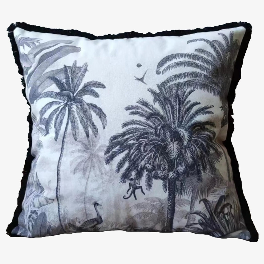 Coussin palmiers noir et blanc d houssable Kob