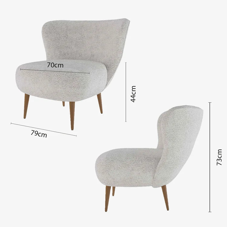 Fauteuil en tissu bouclette gris-cr me et bois