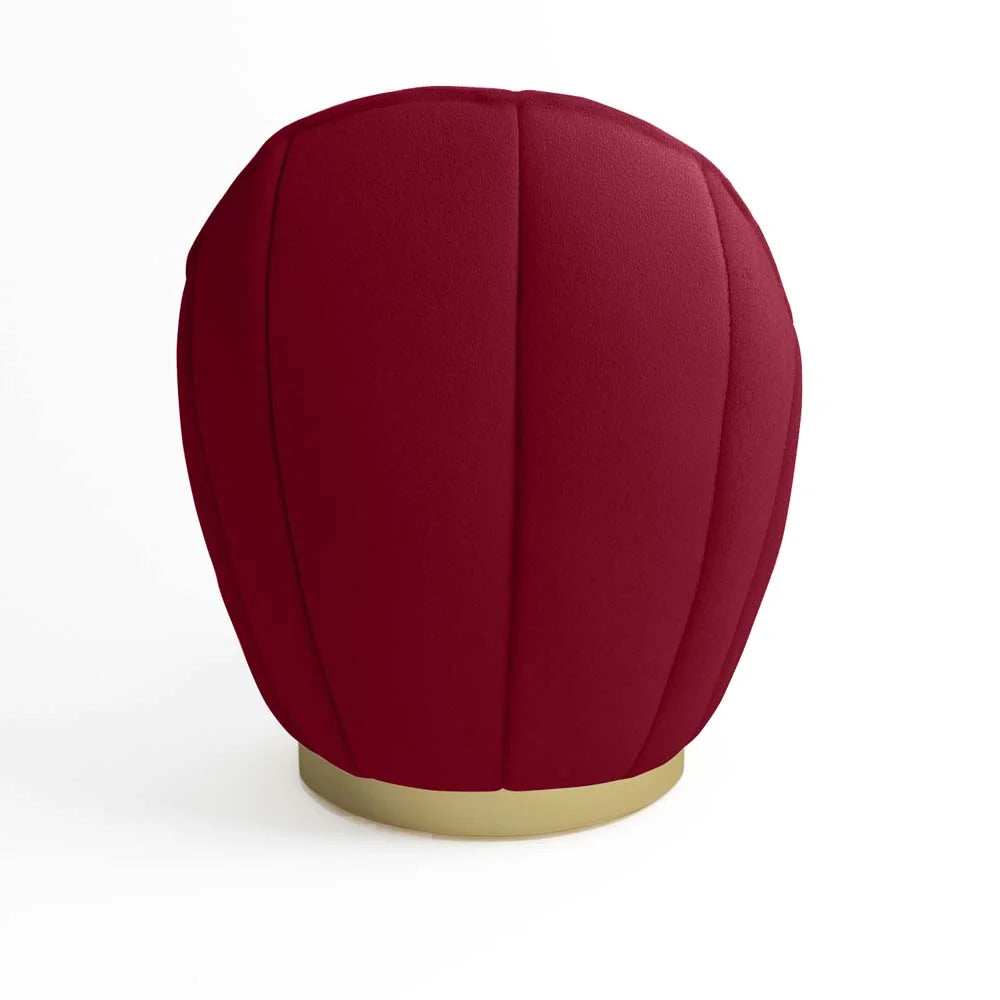 Fauteuil en velours bordeaux, base cerclage dor  effet laiton