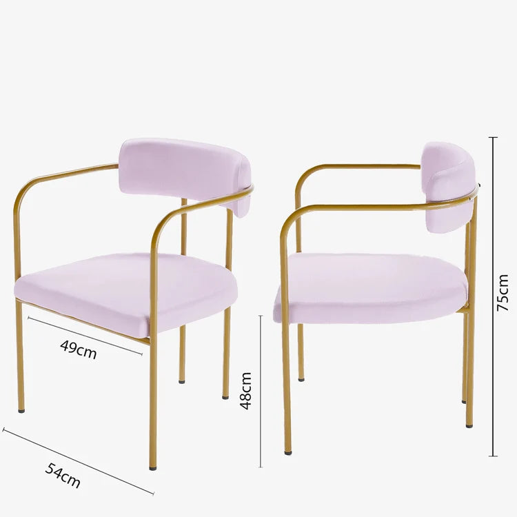Chaise de salle   manger tapiss e avec accoudoirs velours rose clair Barbara