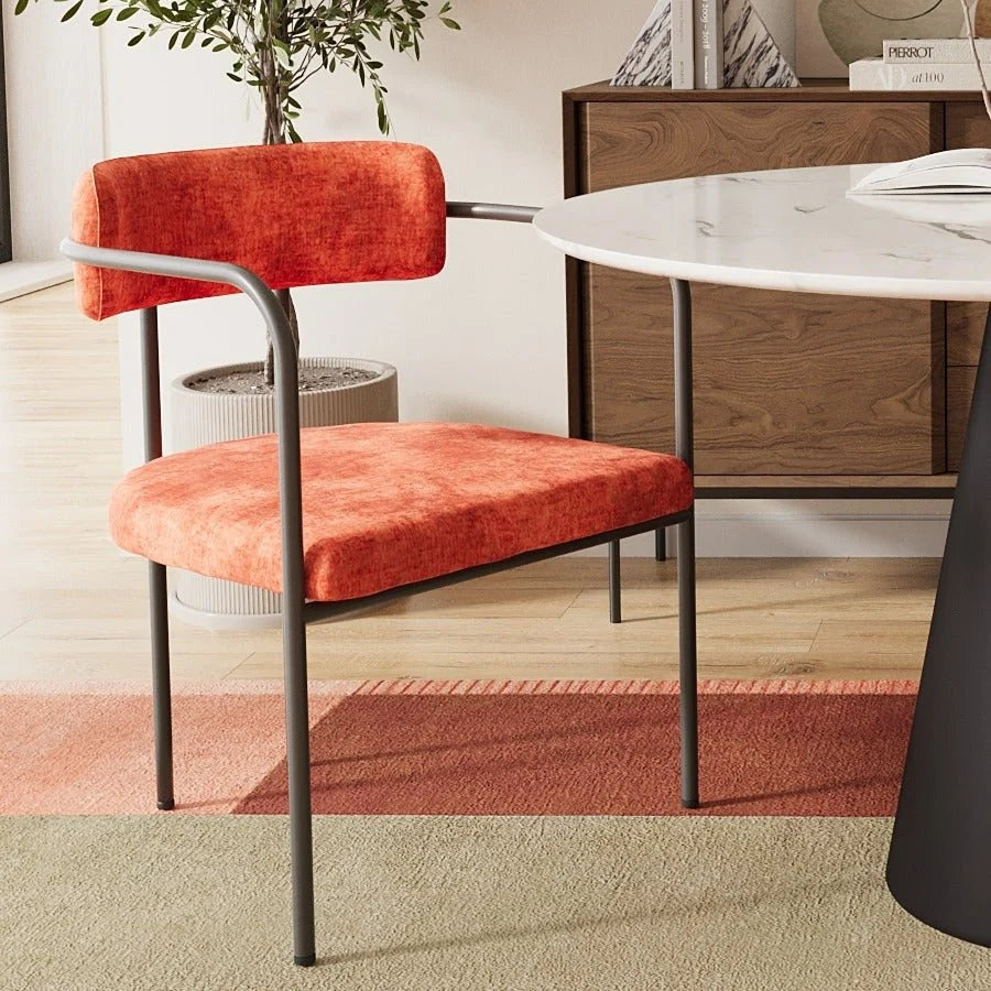 Chaise de salle   manger tapiss e avec accoudoirs, velours ocre, Barbara