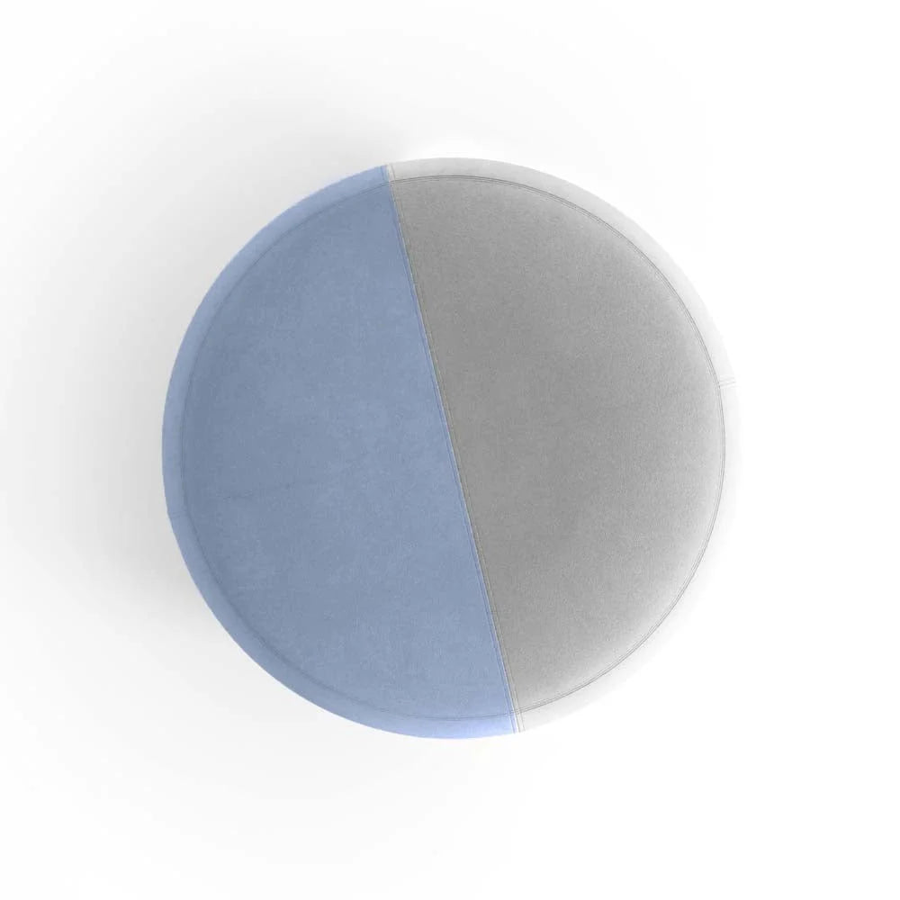 Pouf rond en velours bicolore bleu