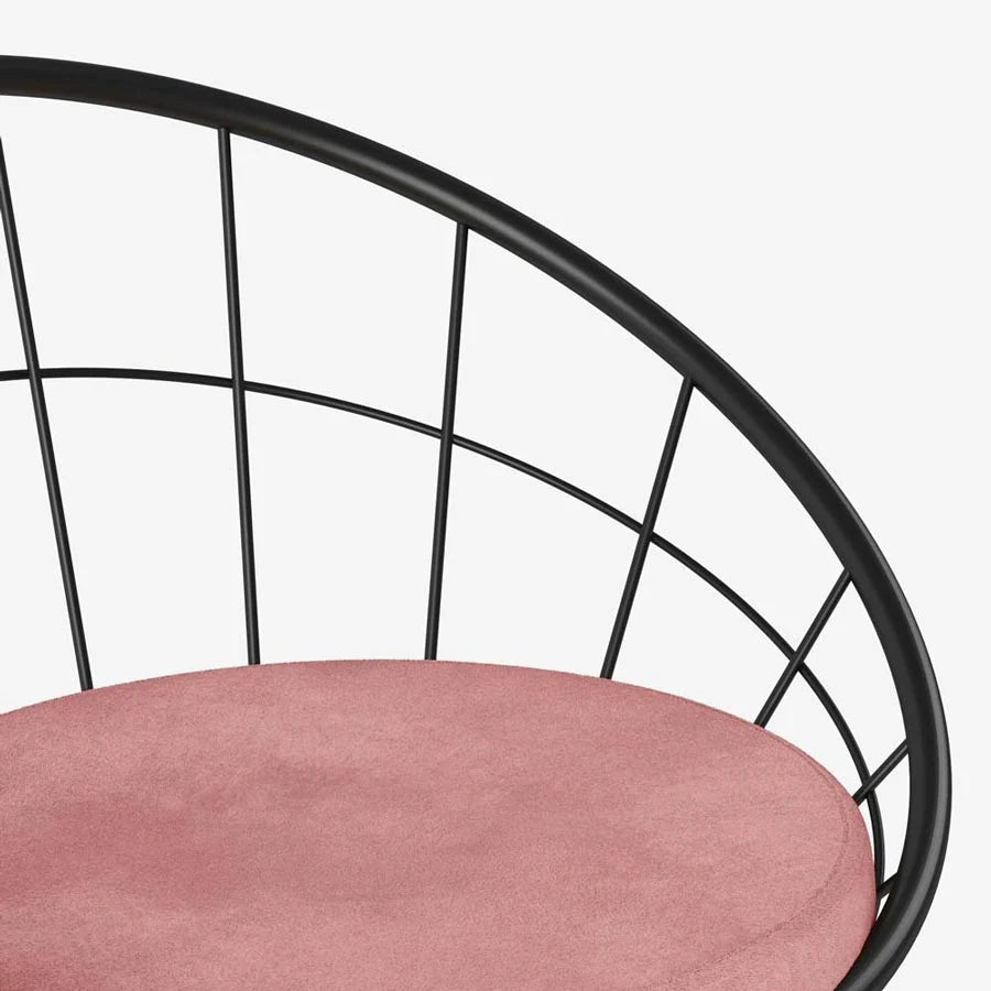 Chaise métal noir et velours rose vintage