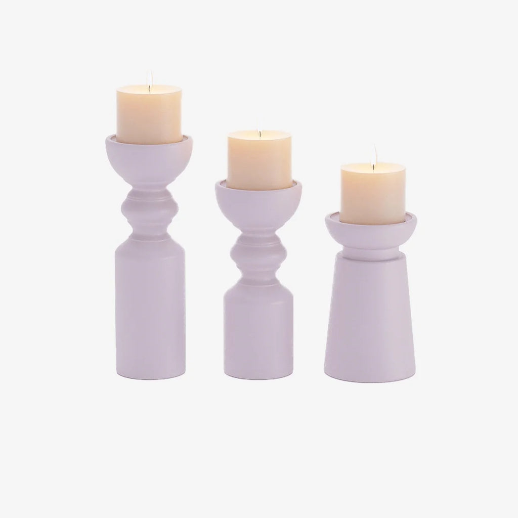 Set de 3 bougeoirs bois design, Boston coloris rose