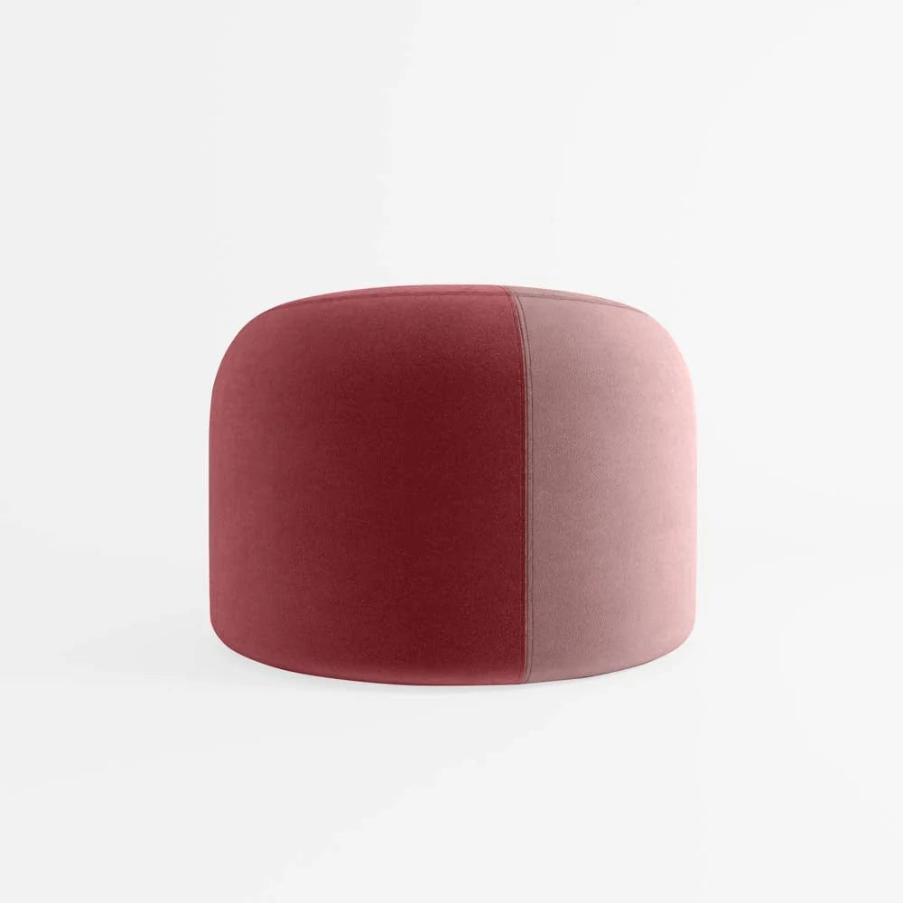 Pouf rond en velours bicolore rouge