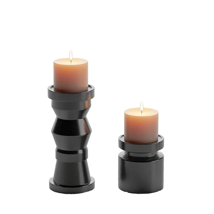 Set de 2 bougeoirs en bois design coloris noir Antalya