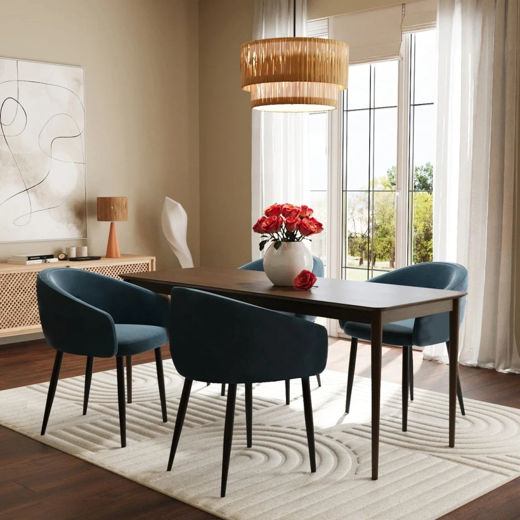Paire de fauteuils de table design velours bleu Eug nie