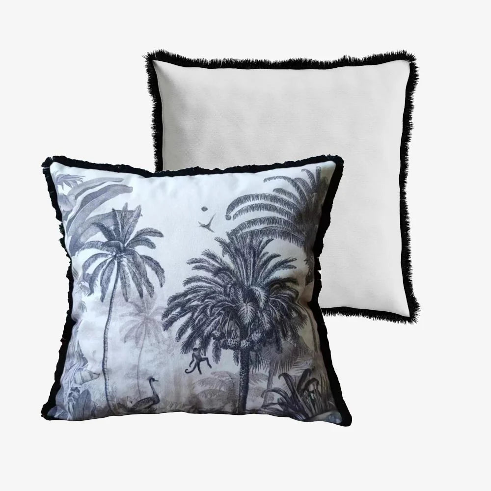 Coussin palmiers noir et blanc d houssable Kob