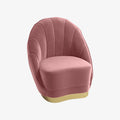 Fauteuil en velours rose vintage, base cerclage dor  effet laiton