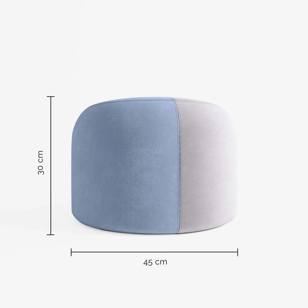 Pouf rond en velours bicolore bleu