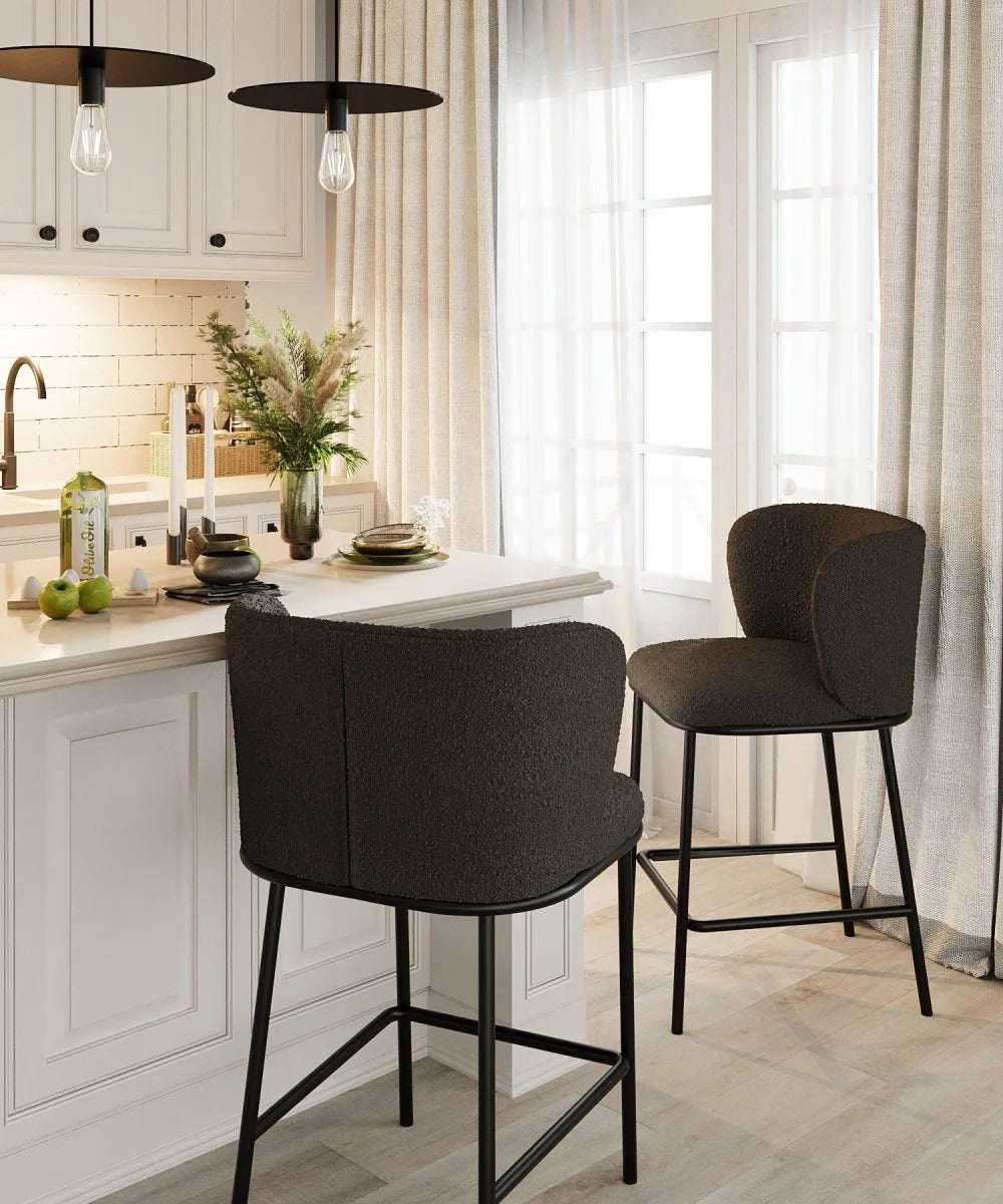 Lot de 2 tabourets de bar tissu boucl  gris fonc  C sar