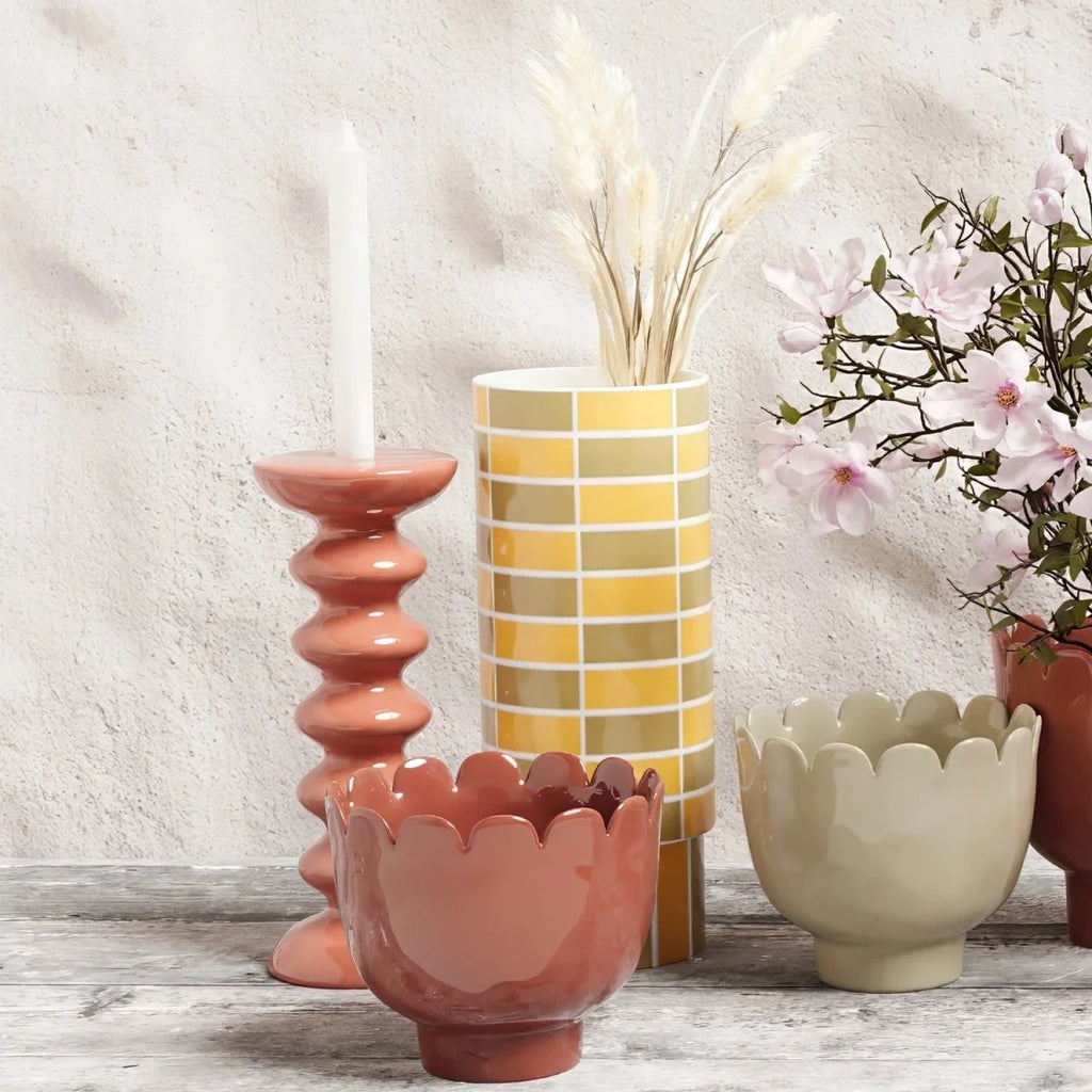 Bougeoir moderne design en c ramique rose Sahara