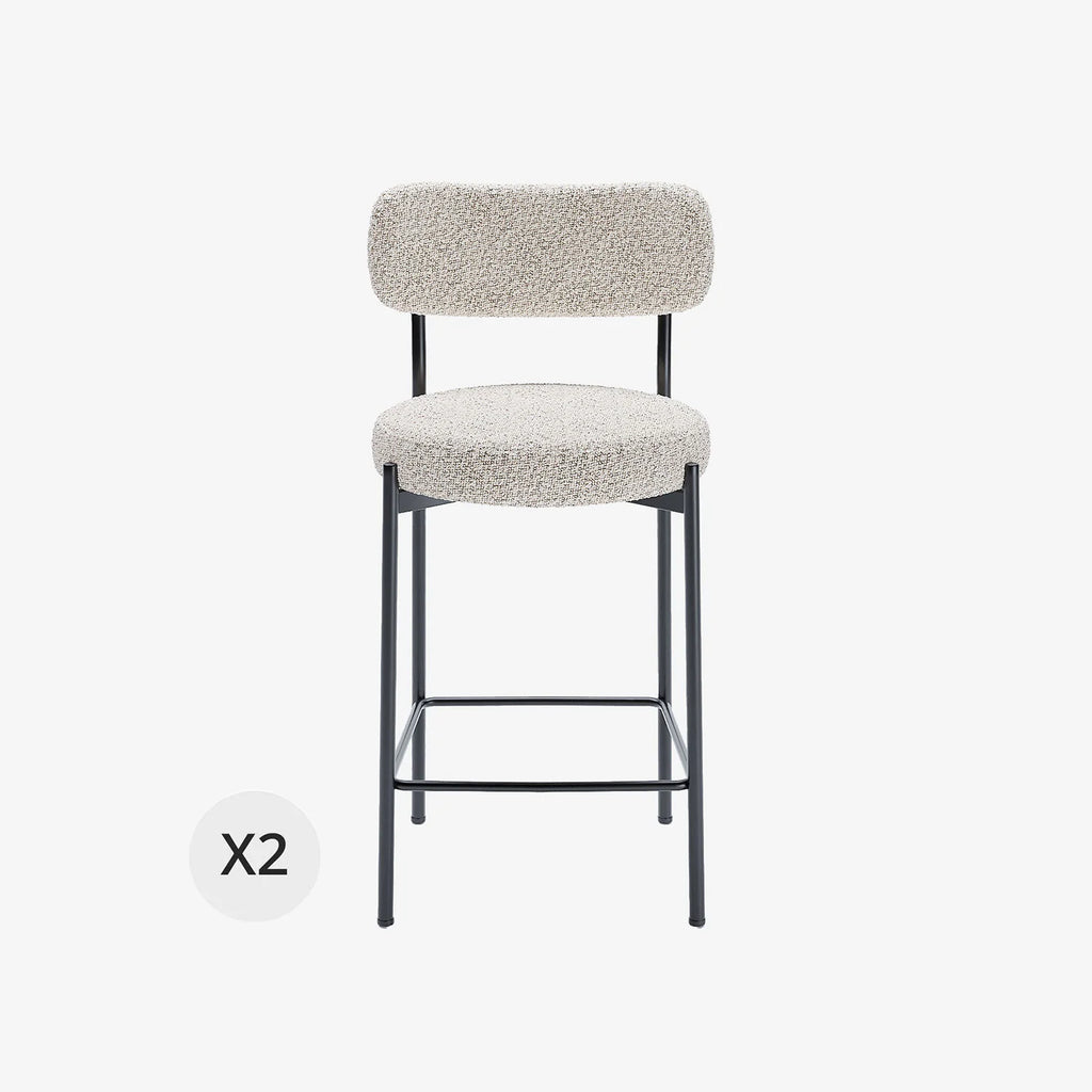 Lot de 2 fauteuils de bar bouclette grise et blanche Lili