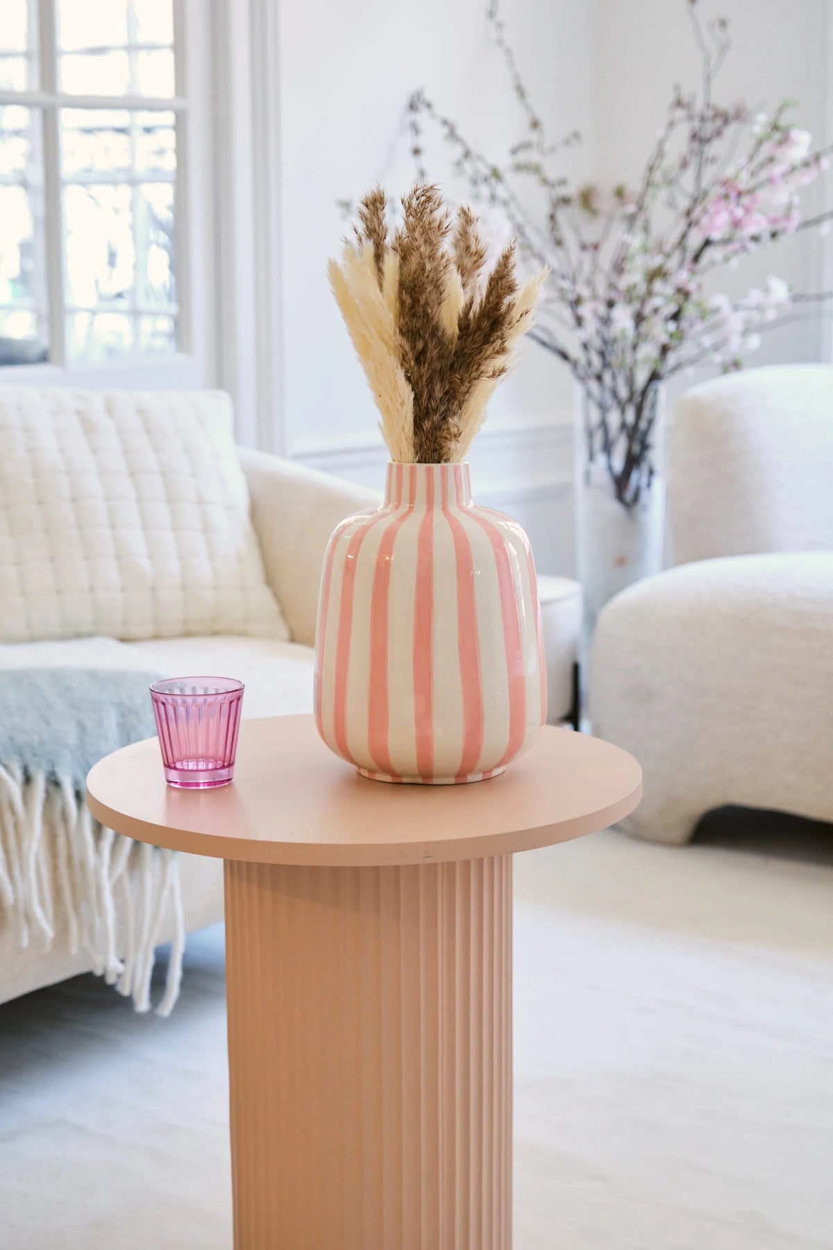 Milan   Vase d coratif ray  rose en c ramique
