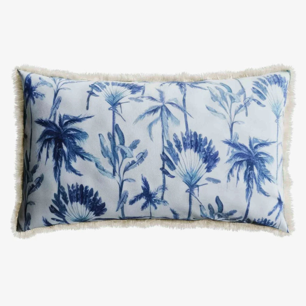 Coussin rectangulaire feuillage tropical bleu Dakar