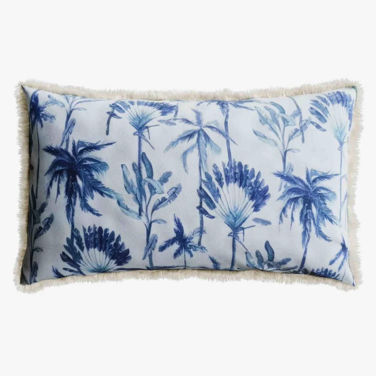 Coussin rectangulaire feuillage tropical bleu Dakar