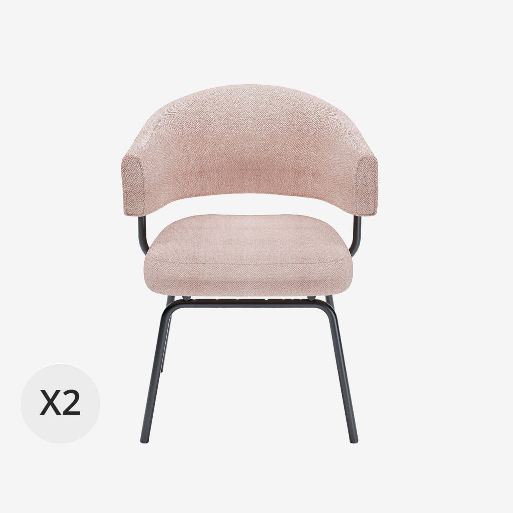 Lot de 2 chaises avec accoudoir tendance en tissu chenille rose poudr  Silva