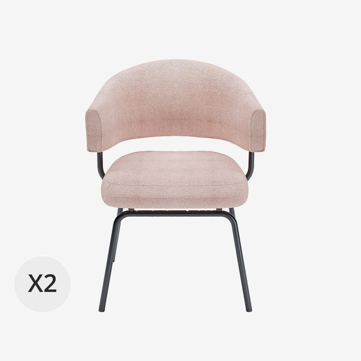 Lot de 2 chaises avec accoudoir tendance en tissu chenille rose poudr  Silva