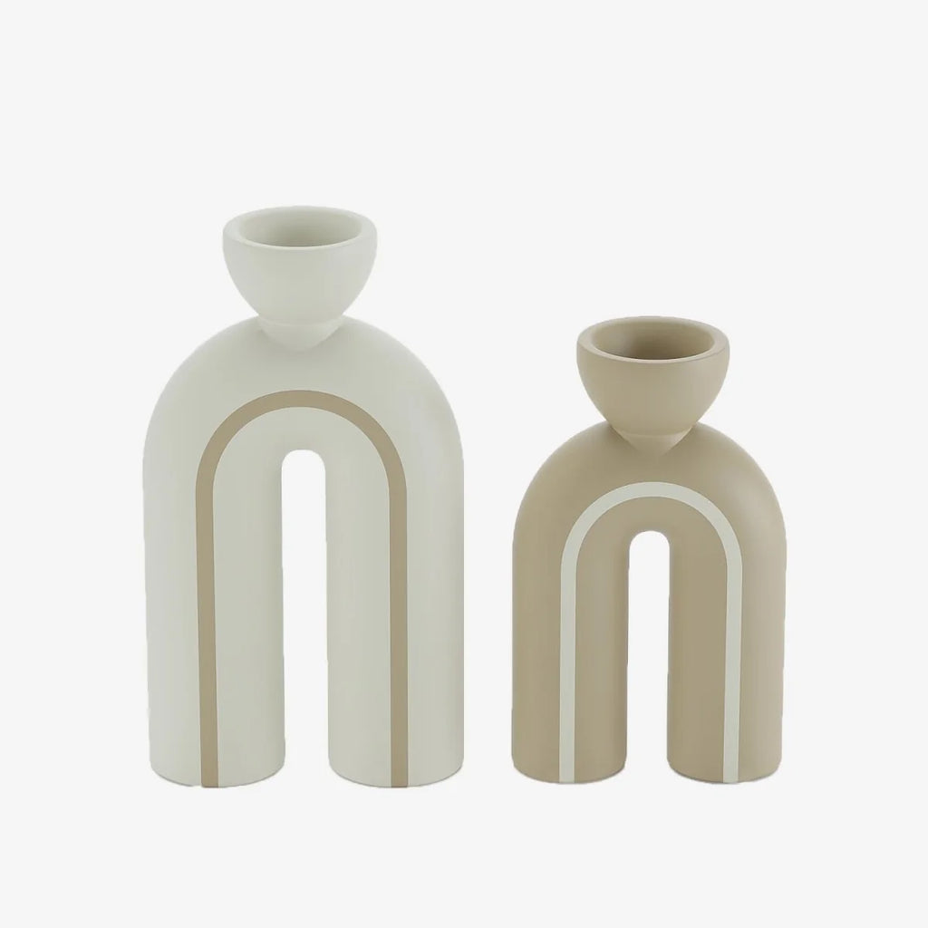 Lot de 2 bougeoirs art moderne en c ramique Chicago