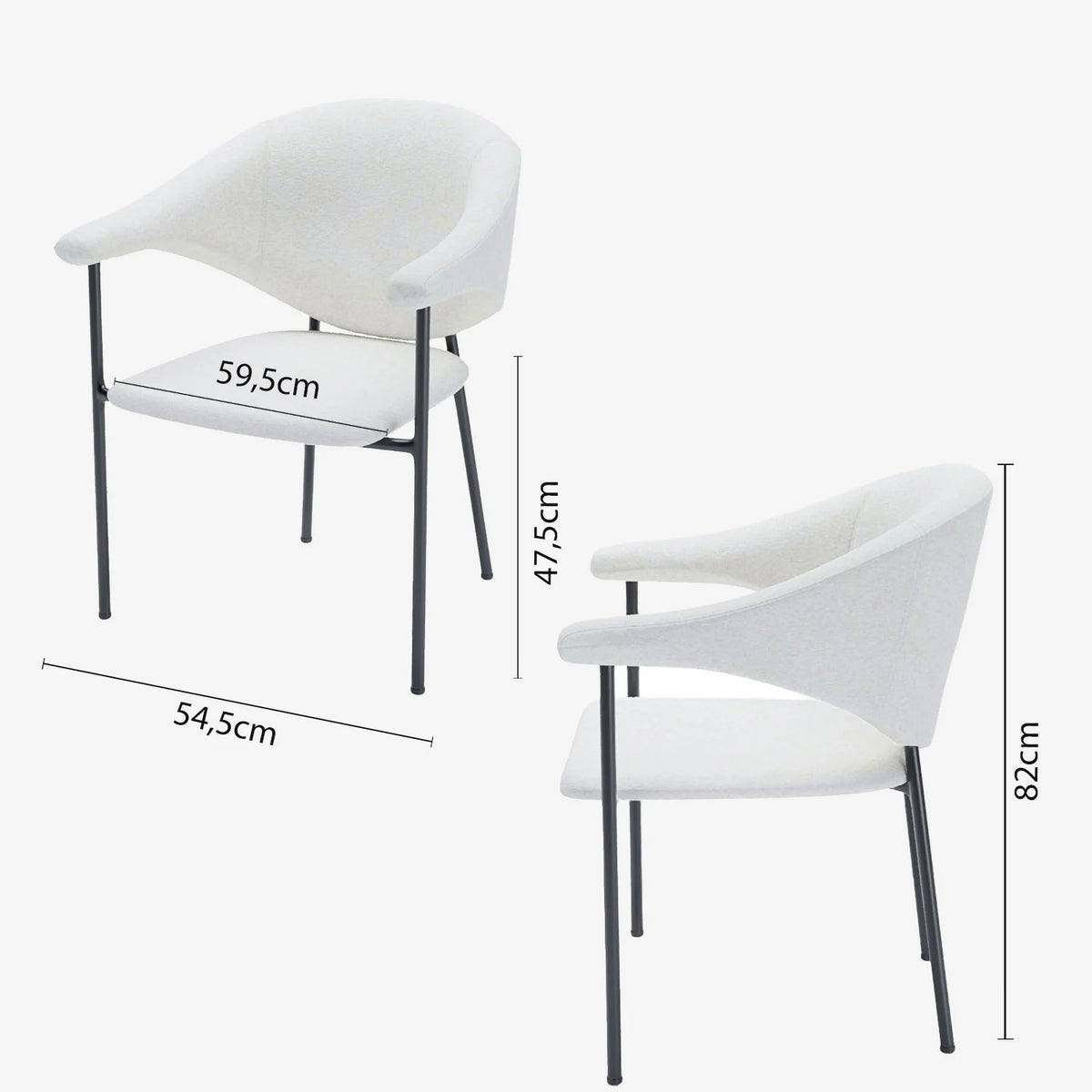 Lot de 2 chaises avec accoudoir design en velours blanc cr me Jeanne