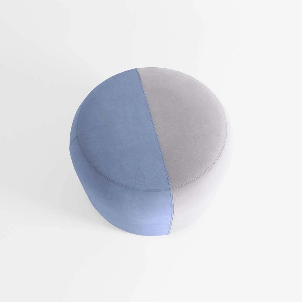 Pouf rond en velours bicolore bleu