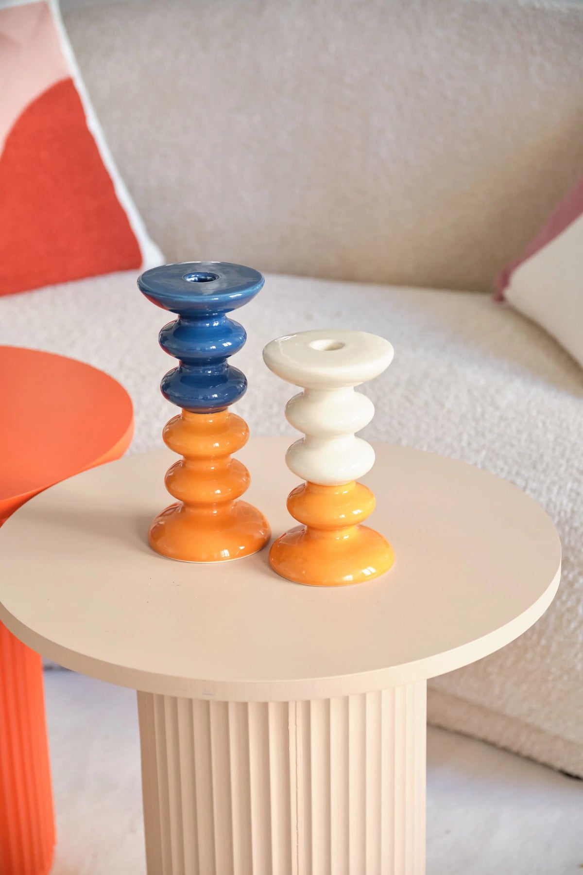 Chelsea - Set de 2 bougeoirs verticaux c ramique bicolore