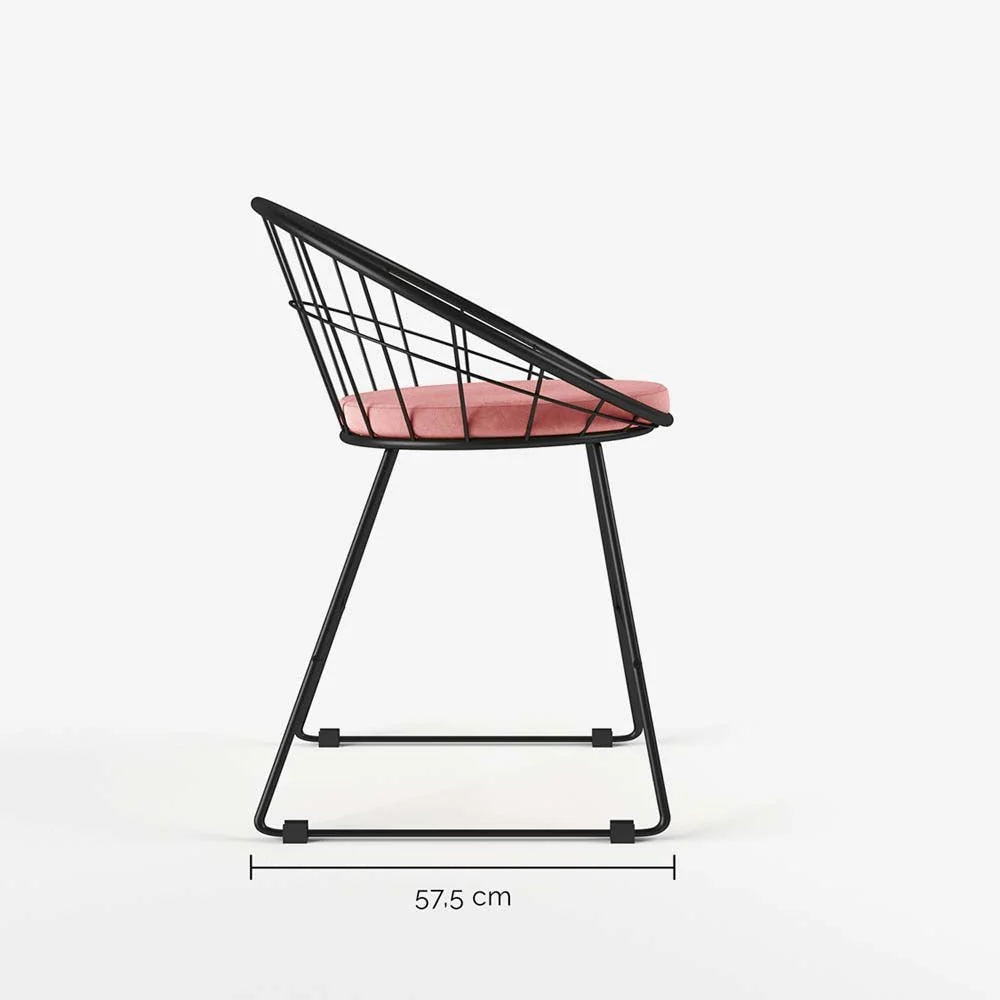 Chaise métal noir et velours rose vintage