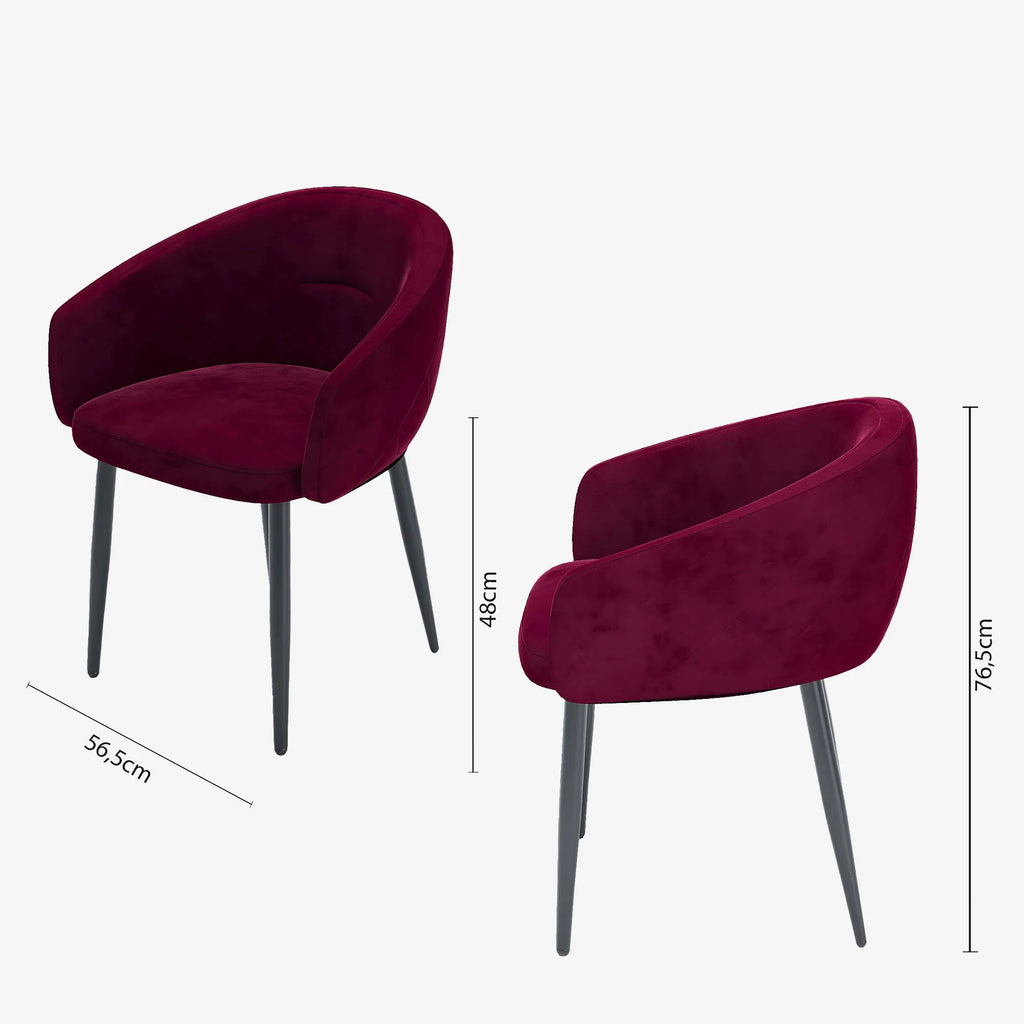 Paire de fauteuils de table design en velours bordeaux Eug nie