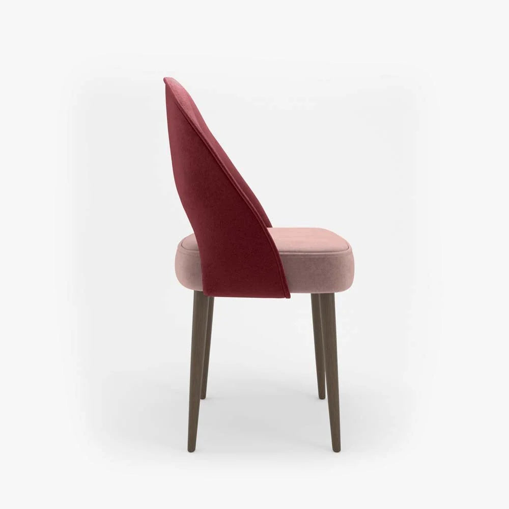 Chaise en velours bicolore rouge et rose