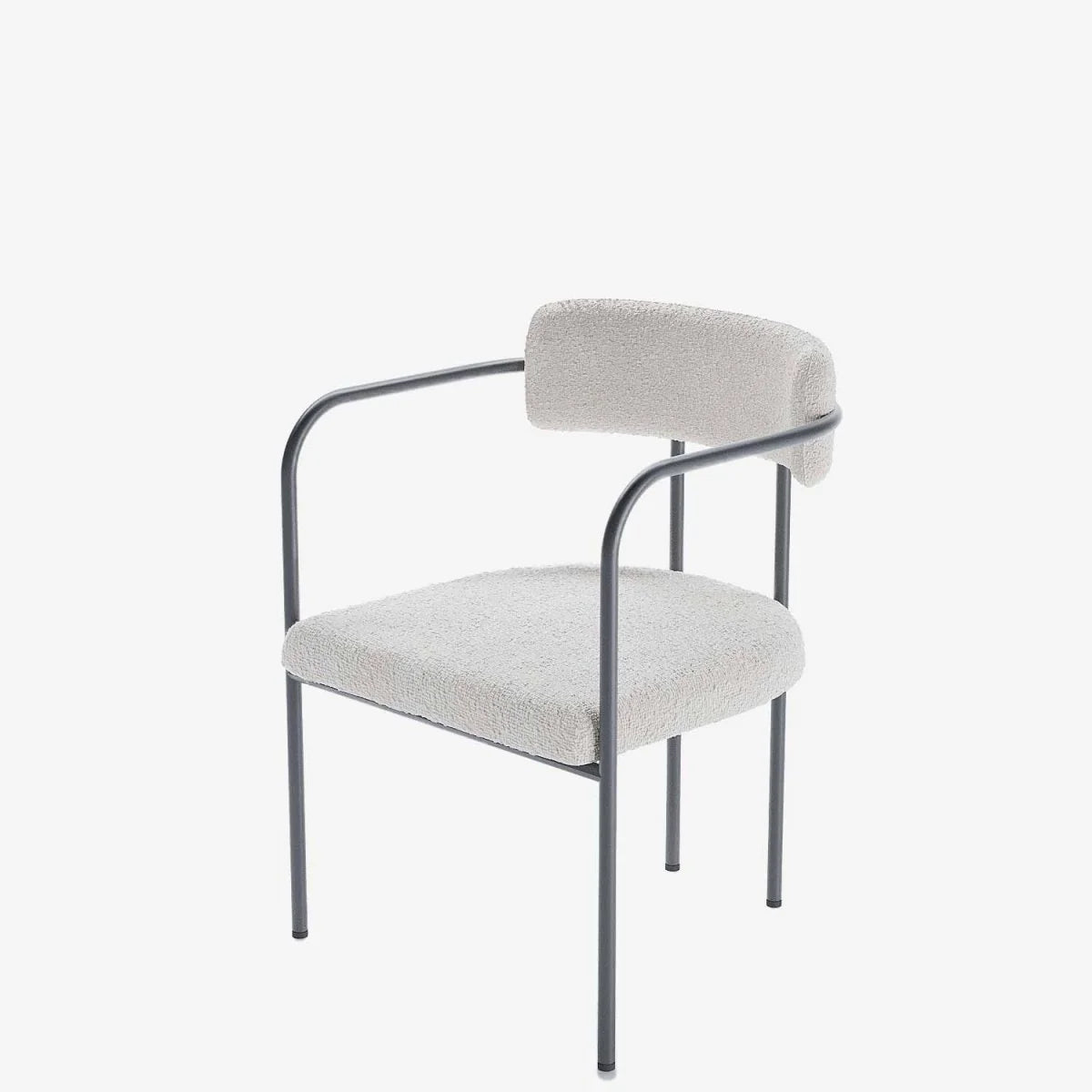 Chaise de salle   manger tapiss e avec accoudoirs bouclette blanche Barbara