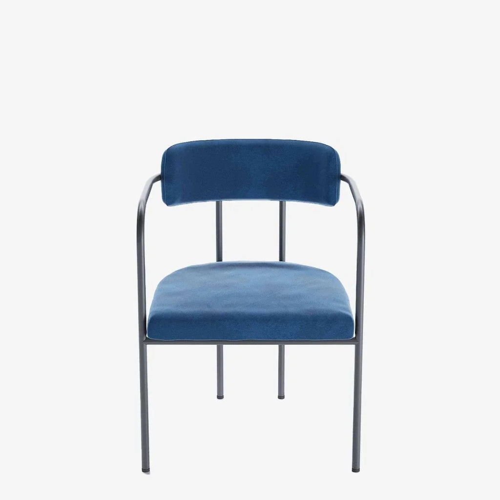Chaise de salle   manger tapiss e avec accoudoirs, velours bleu, Barbara