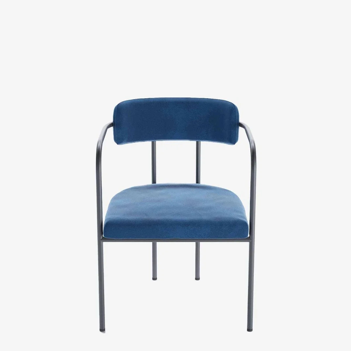 Chaise de salle   manger tapiss e avec accoudoirs, velours bleu, Barbara