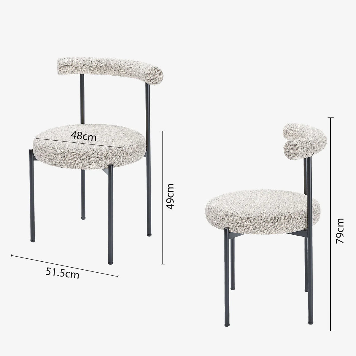 Lot de 2 chaises de salle   manger design moderne, bouclette grise et blanche Julia