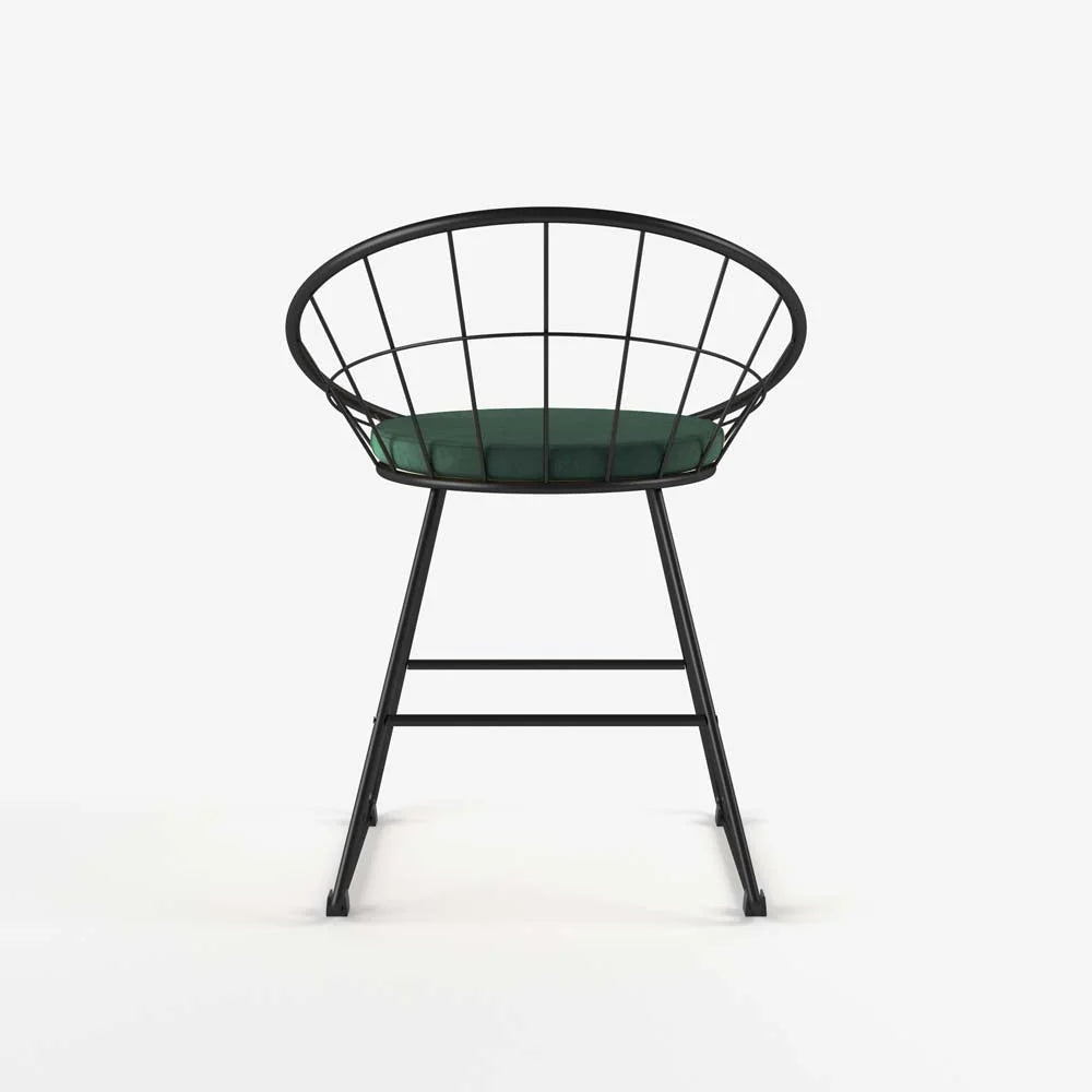 Chaise en métal et velours vert sapin