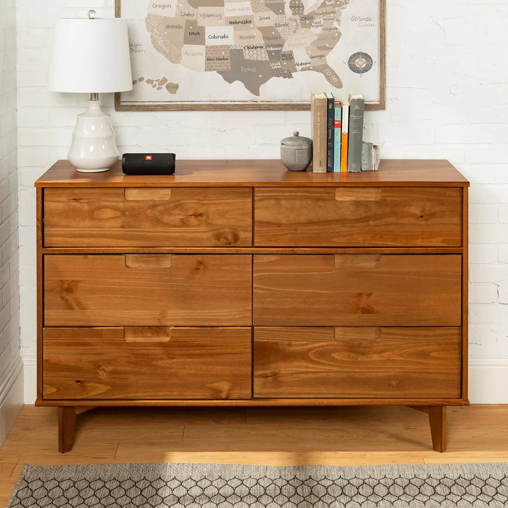 Commode 6 Tiroirs en Bois Moderniste Mi-Siècle - Caramel
