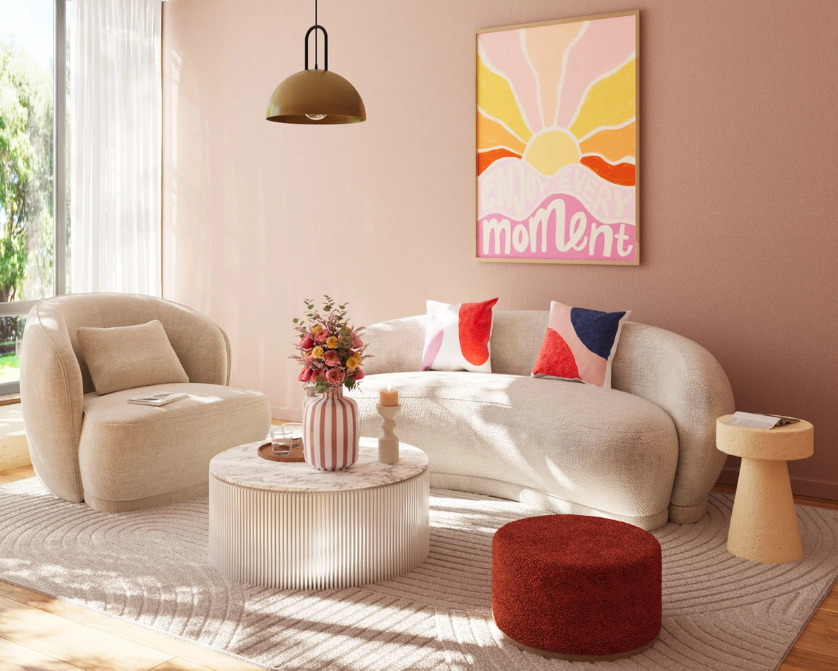 Canap  3-4 places en tissu chenille cr me Bianca