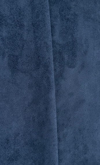 Pouf rond en velours bleu marine & bois