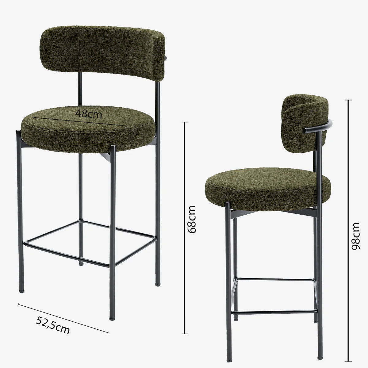 Lot de 2 tabourets de bar velours vert Agathe