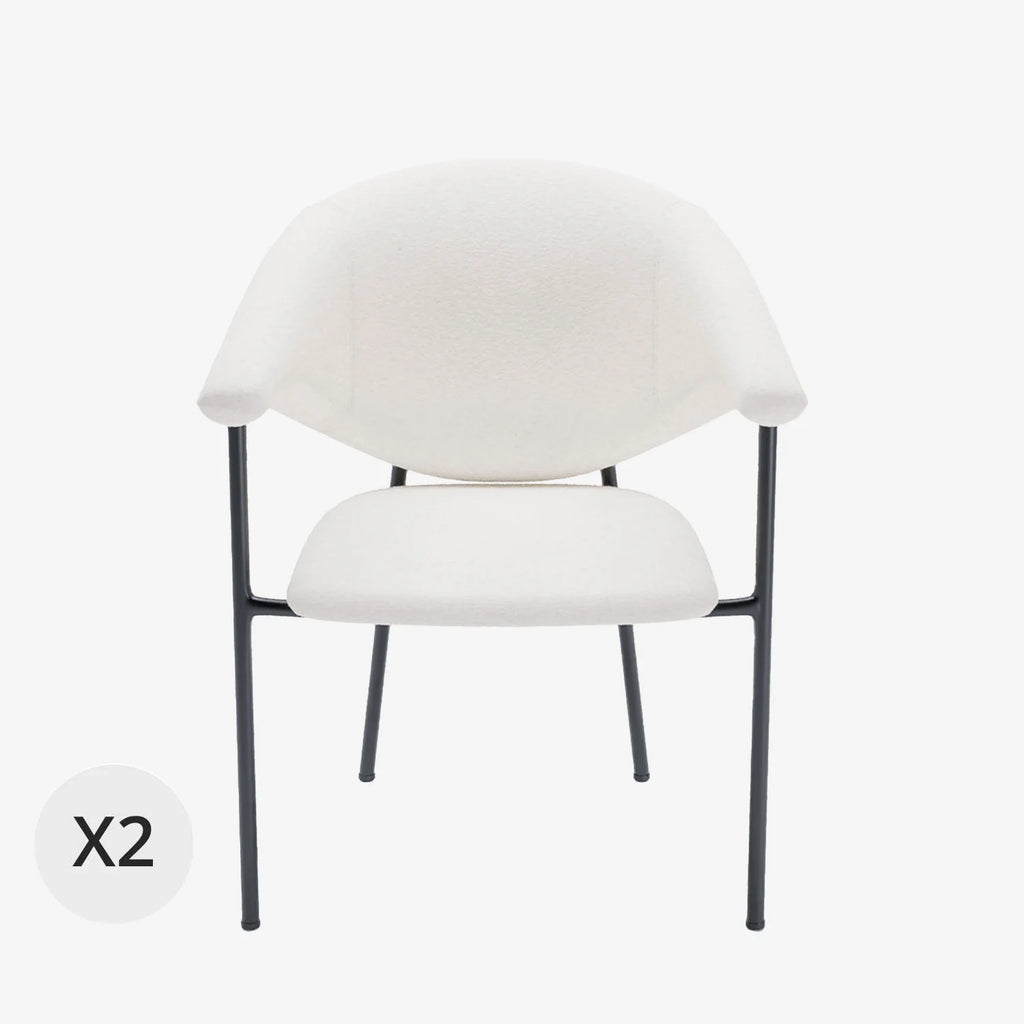Lot de 2 chaises avec accoudoir design en velours blanc cr me Jeanne