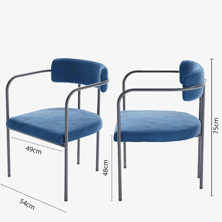 Chaise de salle   manger tapiss e avec accoudoirs, velours bleu, Barbara