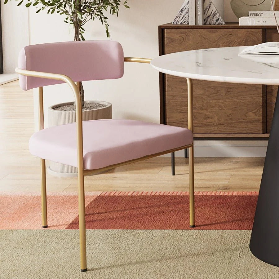Chaise de salle   manger tapiss e avec accoudoirs velours rose clair Barbara